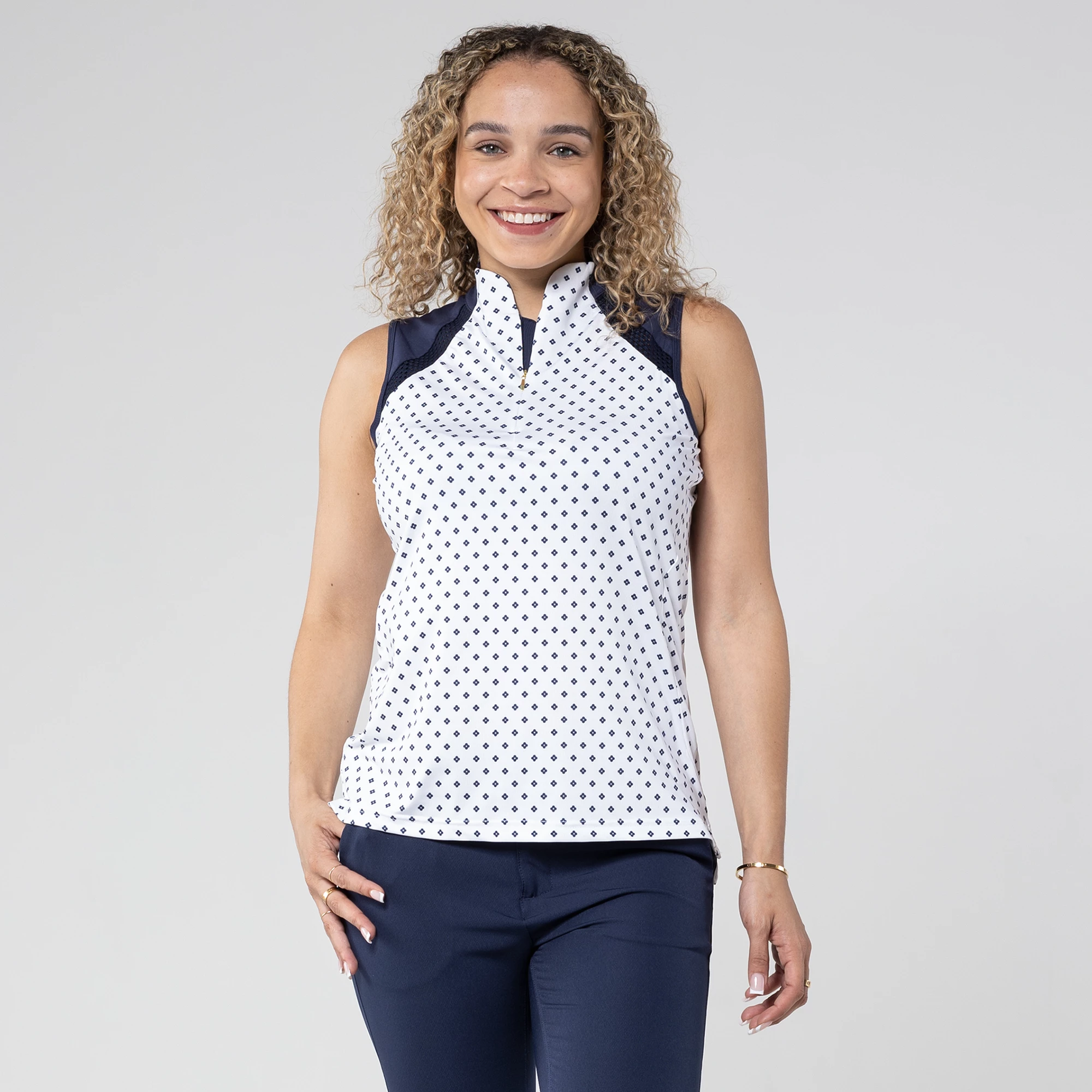 Charm Sleeveless Polo White/Navy 087